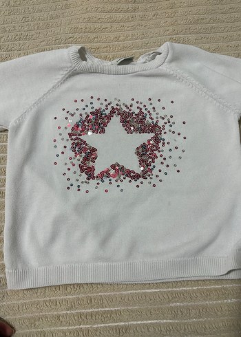 Kız Çocuk Beyaz Nakışlı Triko Kazak - Görsel 5
