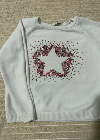 Kız Çocuk Beyaz Nakışlı Triko Kazak - Görsel 4