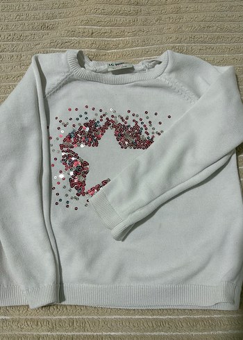 Kız Çocuk Beyaz Nakışlı Triko Kazak - Görsel 2