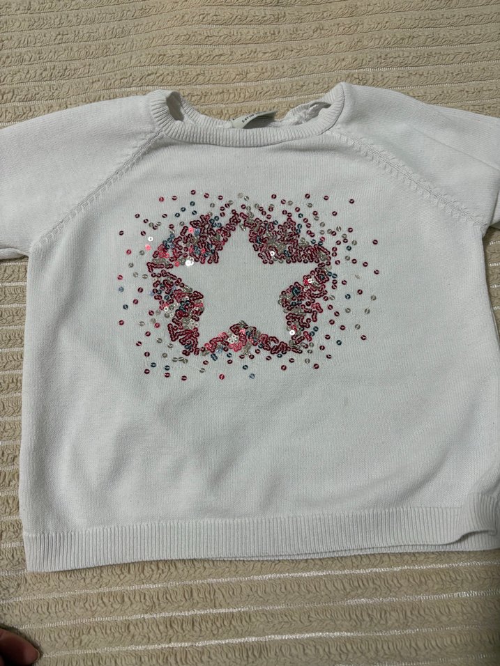 Kız Çocuk Beyaz Nakışlı Triko Kazak - Görsel 5