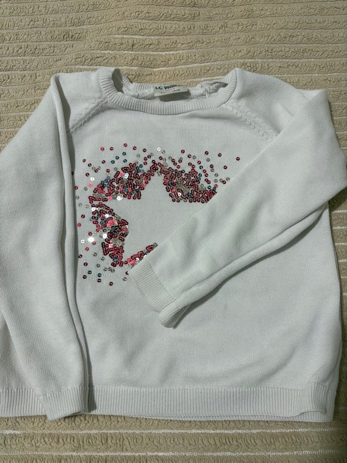 Kız Çocuk Beyaz Nakışlı Triko Kazak - Görsel 2