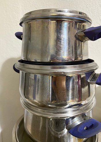 Mavi Saplı Gri Çelik 3 li tencere takımı - Görsel 2