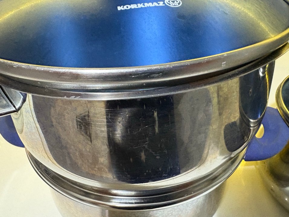 Mavi Saplı Gri Çelik 3 li tencere takımı - Görsel 5