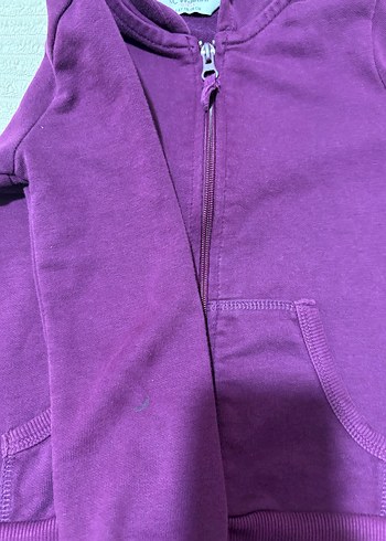 Kız Çocuk Mor Kapüşonlu Fermuarlı Sweatshirt - Görsel 3