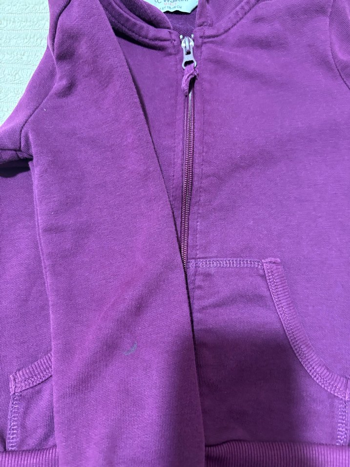 Kız Çocuk Mor Kapüşonlu Fermuarlı Sweatshirt - Görsel 3