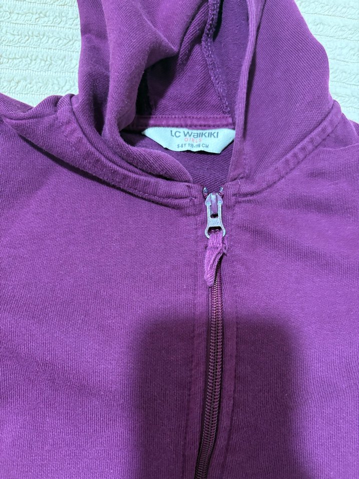 Kız Çocuk Mor Kapüşonlu Fermuarlı Sweatshirt - Görsel 5