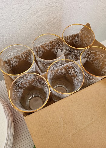 Paşabahçe Bej Kenarlı İnce İşlemeli Su Bardağı