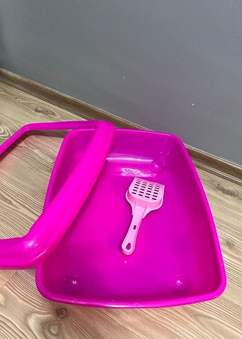  Beden Pembe Renkli Kedi Tuvalet Kabı ve Kürek