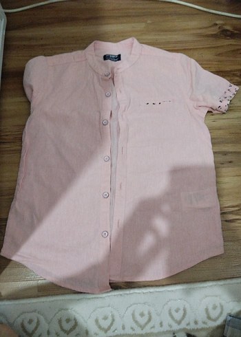 erkek Çocuk Pembe Keten Kısa Kollu Gömlek - Görsel 2