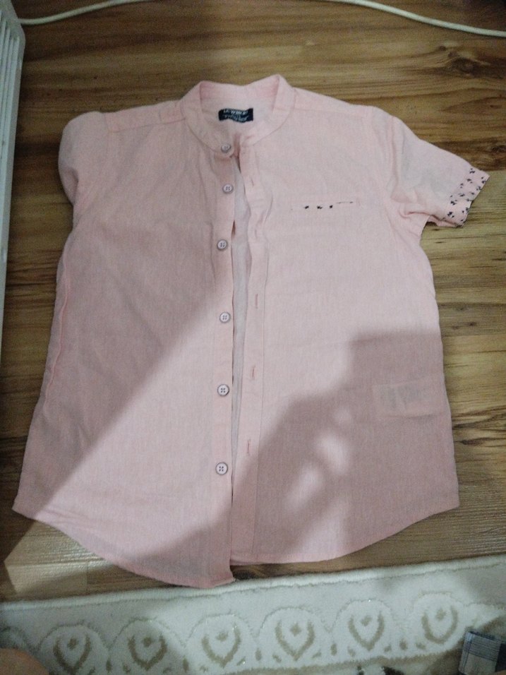 erkek Çocuk Pembe Keten Kısa Kollu Gömlek - Görsel 2