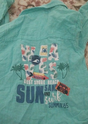 Turkuaz Keten Erkek Çocuk Kısa Kollu Gömlek - Görsel 3