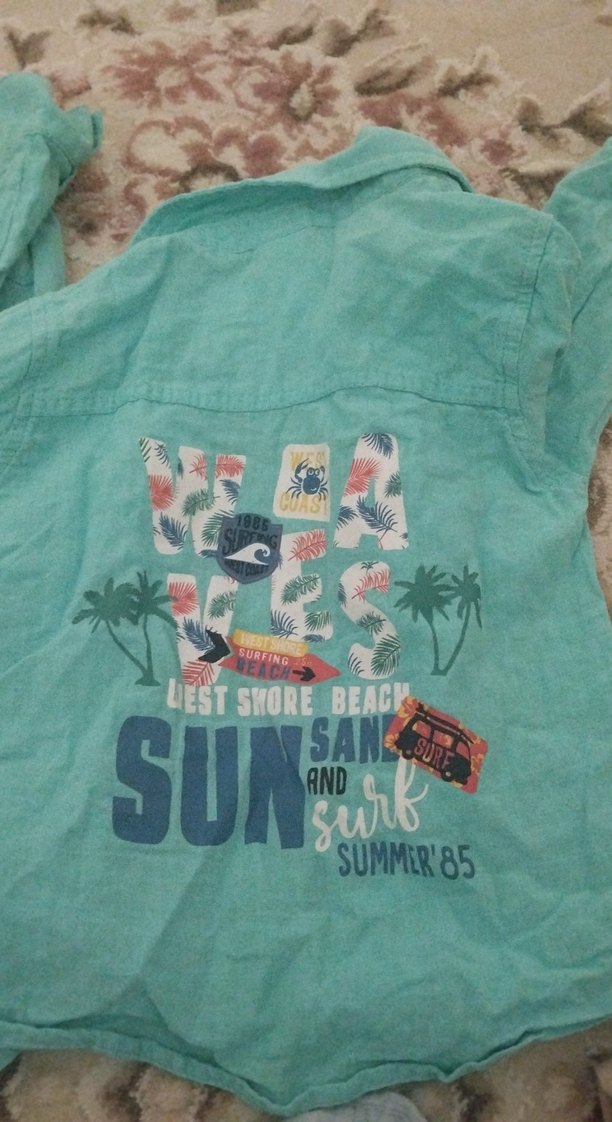 Turkuaz Keten Erkek Çocuk Kısa Kollu Gömlek - Görsel 3