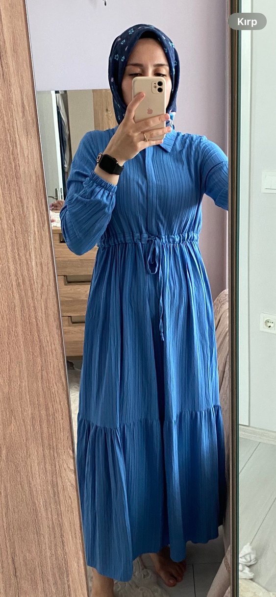 Diger Mavi Uzun Piliseli Kadın Elbise - Görsel 2