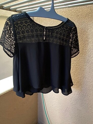 Stradivarius NAKIŞLI SİYAH BLUZ