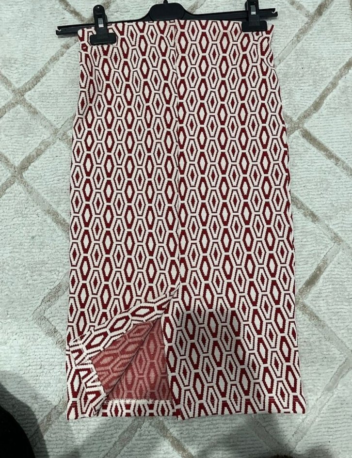 Bordo Desenli Kadın Kalem Etek - Görsel 2