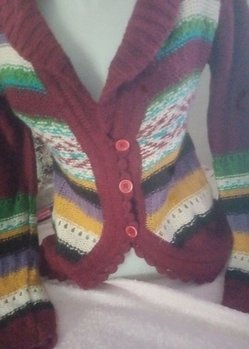 s Beden Renkli Bohem V Yaka Örgü Hırka