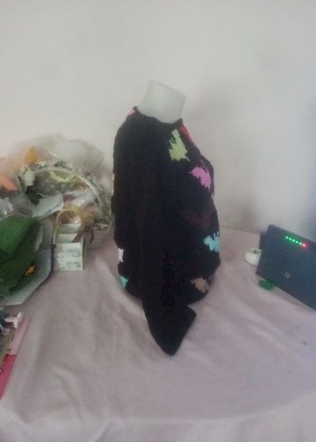 Yarasa Desenli Örgü Kadın Kazak - Görsel 3