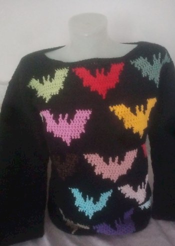 Yarasa Desenli Örgü Kadın Kazak - Görsel 2