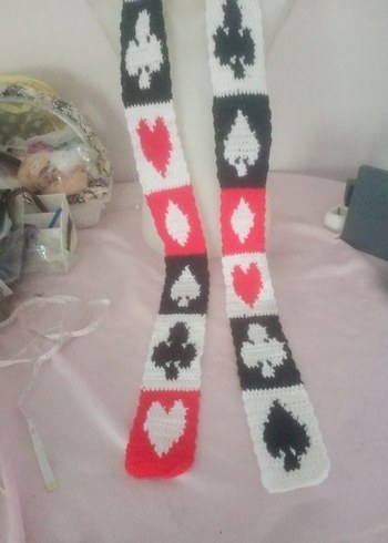 Beyaz İskambil desen skinny scarf - Görsel 2