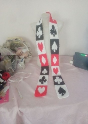 Beyaz İskambil desen skinny scarf - Görsel 5