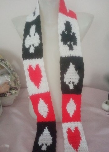 Beyaz İskambil desen skinny scarf - Görsel 6