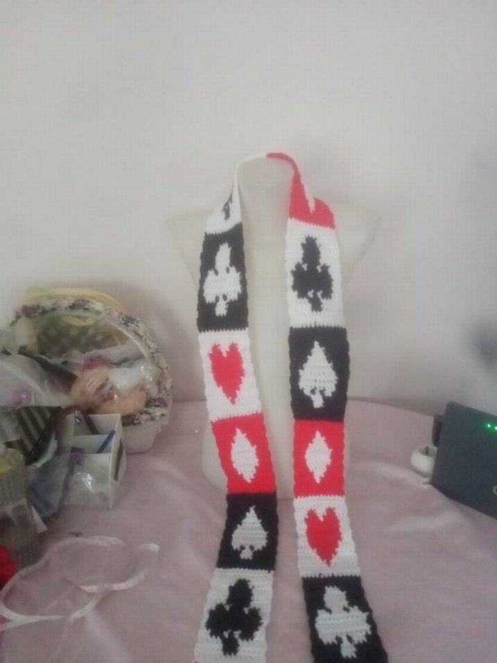 Beyaz İskambil desen skinny scarf - Görsel 3