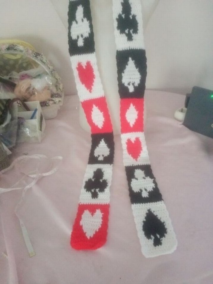 Beyaz İskambil desen skinny scarf - Görsel 2