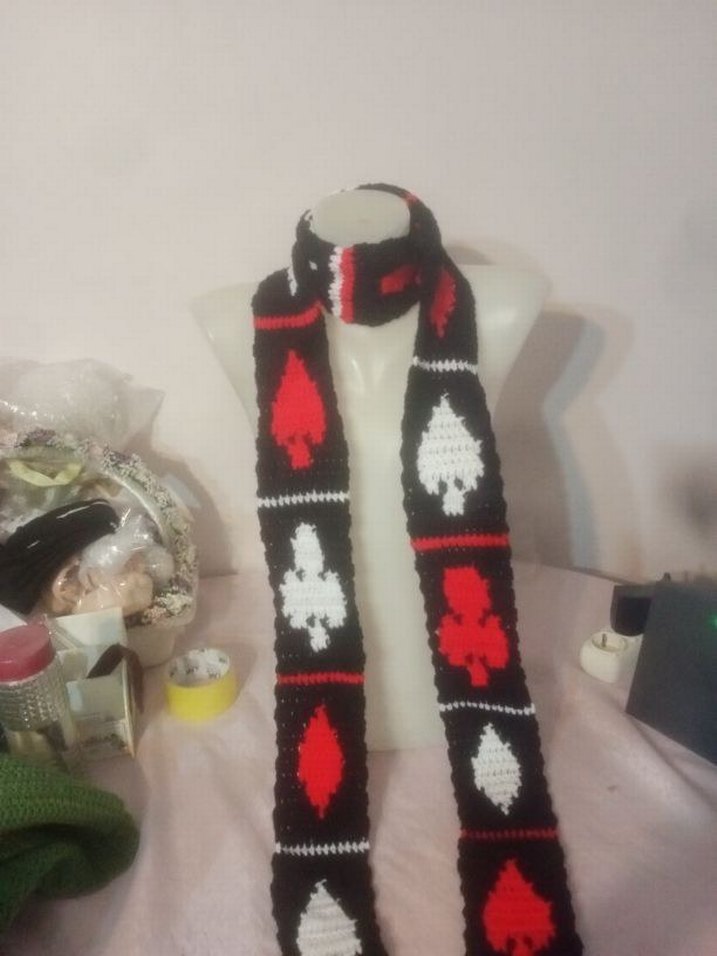 Gothic grunge punk iskambil skinny scarf - Görsel 3