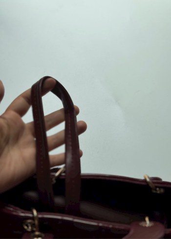 Beden bordo Renk Bordo Deri Zincir Detaylı Kadın Çanta