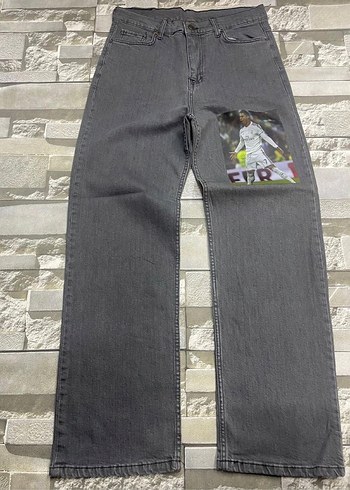 Gri Baskılı Kadın Denim Pantolon