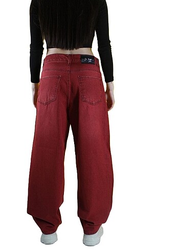 40 Beden bordo Renk Unısex super baggy jean