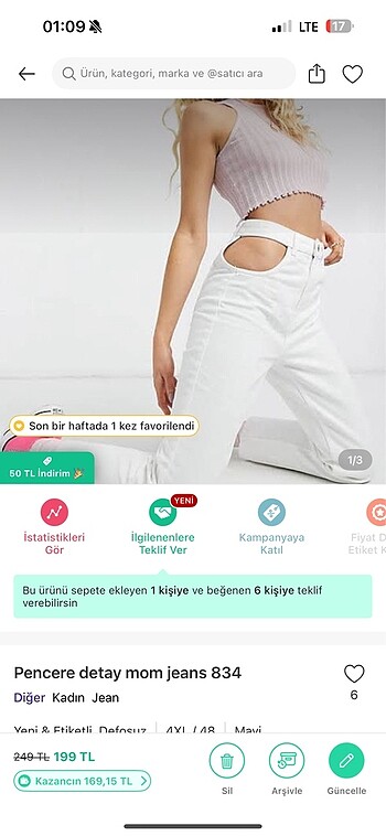 48 Beden beyaz Renk Pencere detaylı jean