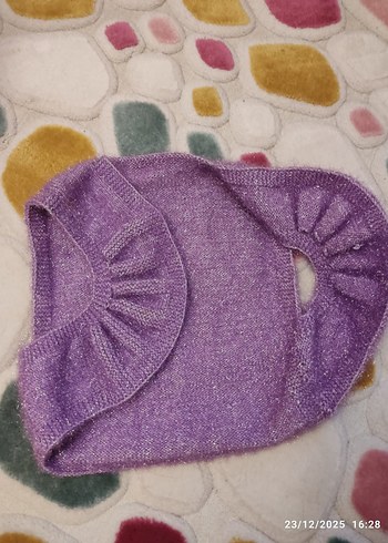 Kız Çocuk Mor Örgü Bolero Yelek - Görsel 3