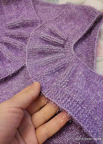 Kız Çocuk Mor Örgü Bolero Yelek - Görsel 2