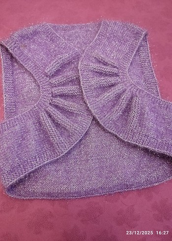 Kız Çocuk Mor Örgü Bolero Yelek - Görsel 4