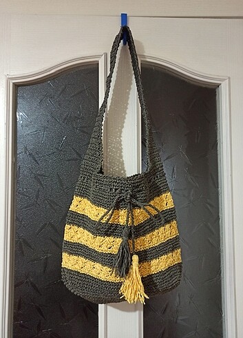 Kağıt ip örgü hasır çanta  - Görsel 6