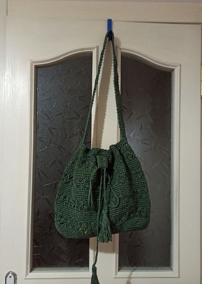 Kağıt ip örgü hasır çanta  - Görsel 2