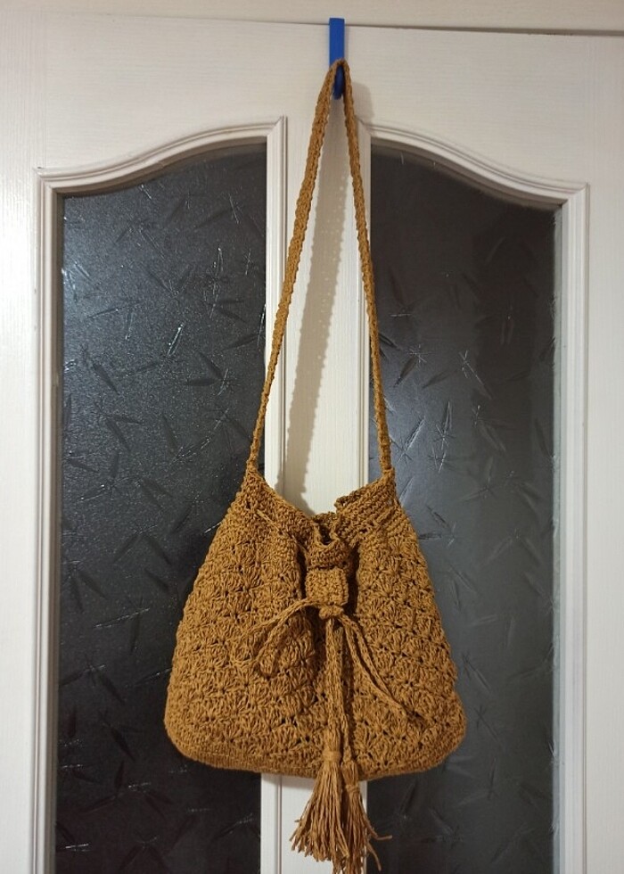 Kağıt ip örgü hasır çanta  - Görsel 4