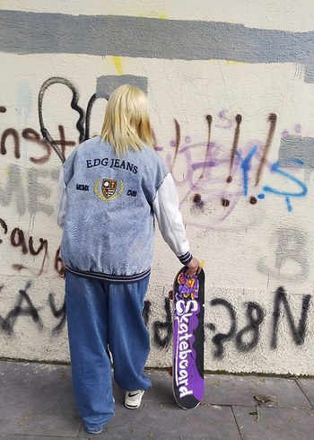 Kadın Gri Bağcıklı Denim Ceket