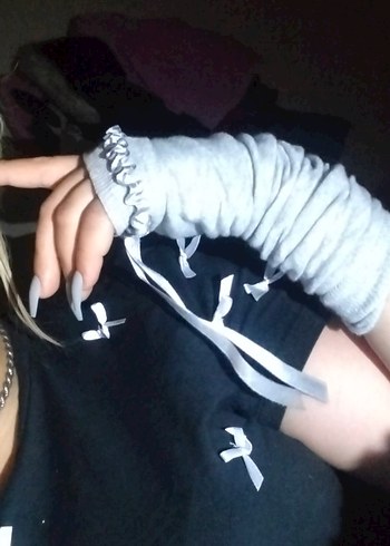 Zara Gri Örgü Punk Tarzı Kadın Eldiveni
