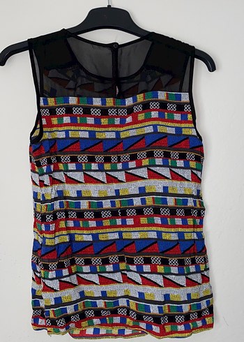 Boncuk İşlemeli Renkli Bohem Kolsuz Üst - Görsel 2