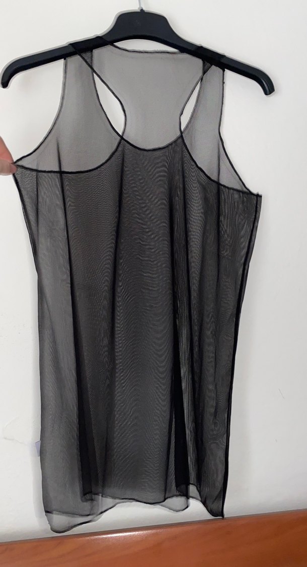 Siyah Transparan V Yakalı Midi Kadın üst - Görsel 3