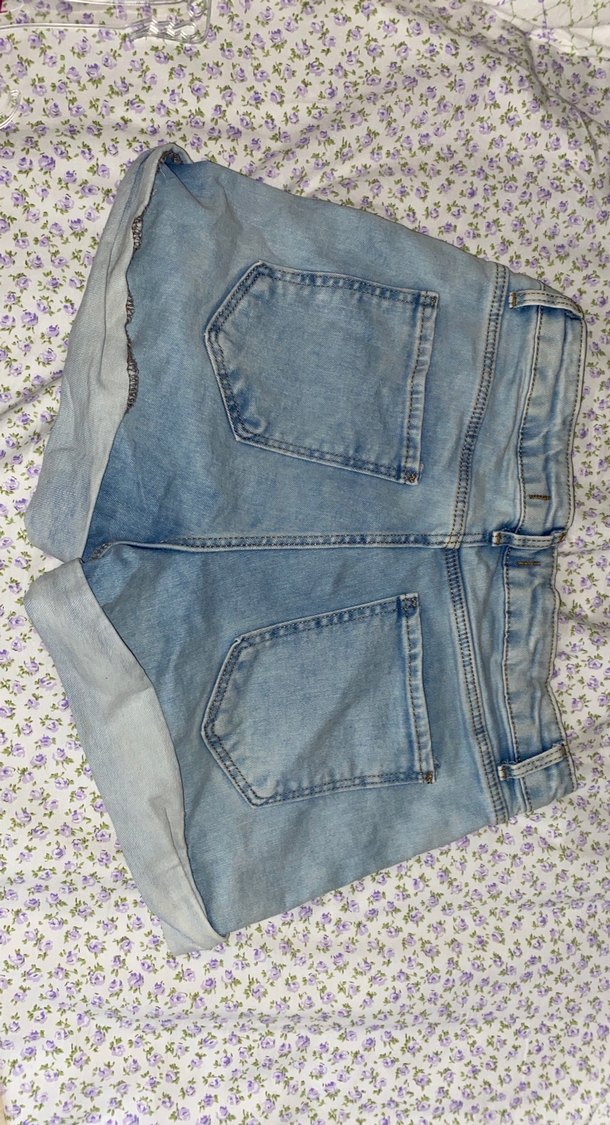Düğmeli Pastel Mavi Kadın Mini Denim Şort - Görsel 2