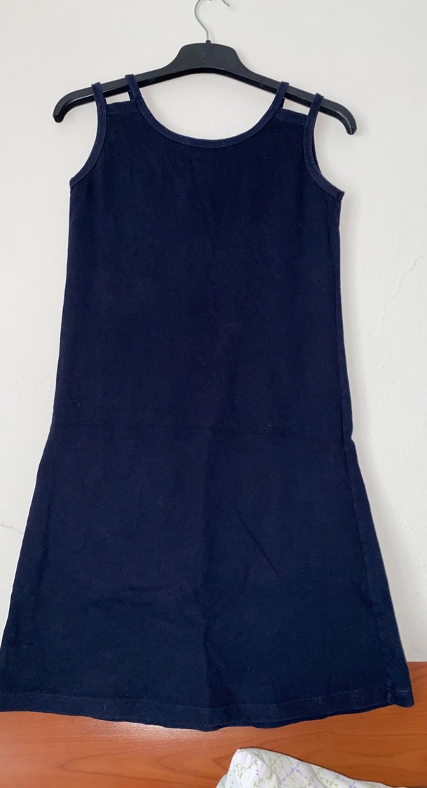 Lacivert V Yakalı Kolsuz Midi Elbise - Görsel 2