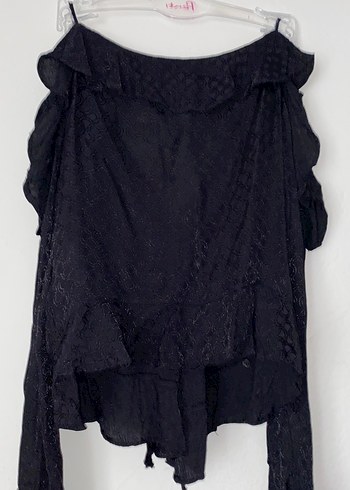 Siyah V Yaka Fırfırlı Kadın Bluz - Görsel 4