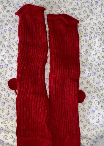 Kız Çocuk Kırmızı Nakışlı Triko Çorap - Görsel 2