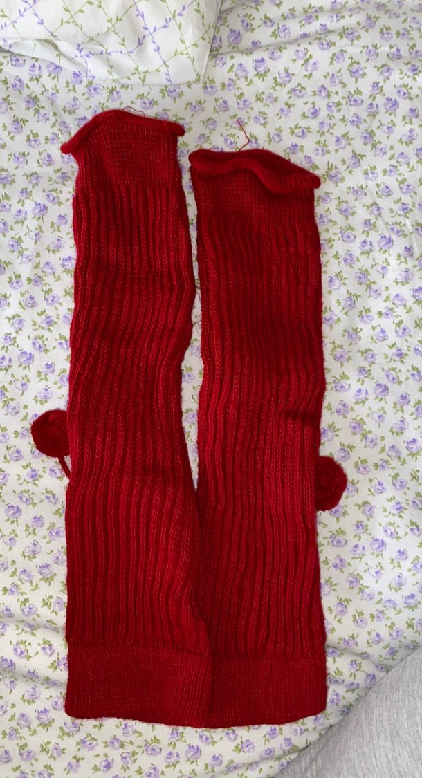 Kız Çocuk Kırmızı Nakışlı Triko Çorap - Görsel 2