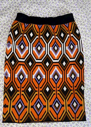 Desenli Bohem Örgü Midi Etek - Görsel 2