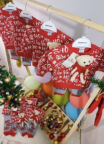 6 Ay Beden kırmızı Renk BABYWOOD bebek yıl başı ikili takım..