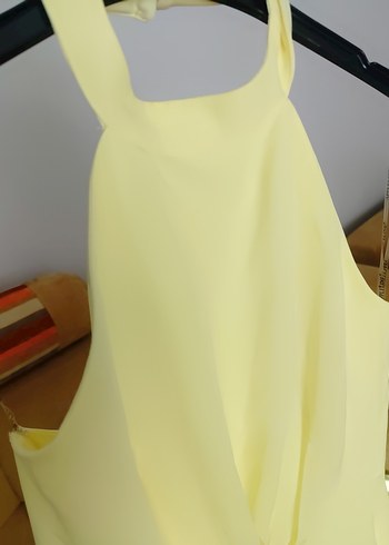 Sarı Drapeli Uzun Askısız Kadın Elbise - Görsel 2